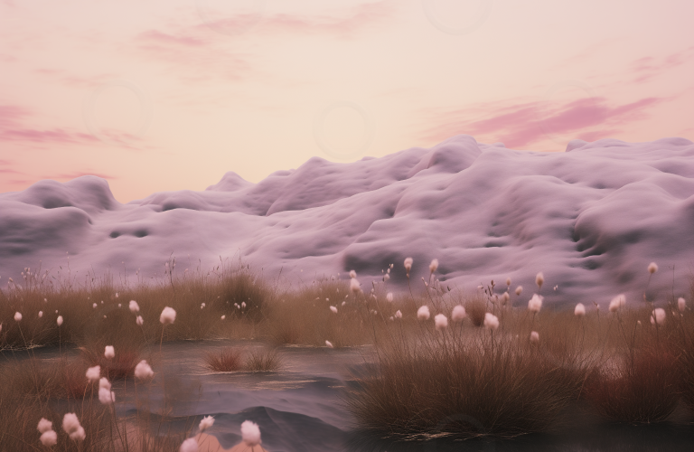Cotton field in pink hills.