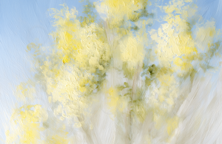 Oil painting of yellow flowers.