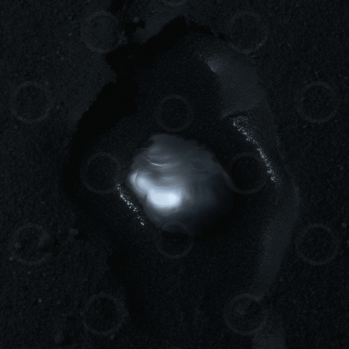 Baroque pearl set in black sand.